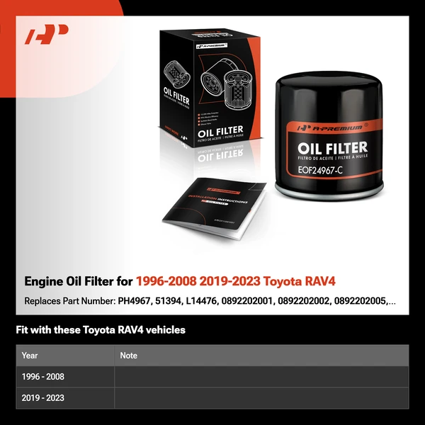 Engine Oil Filter for 1996-2008 2019-2023 Toyota RAV4