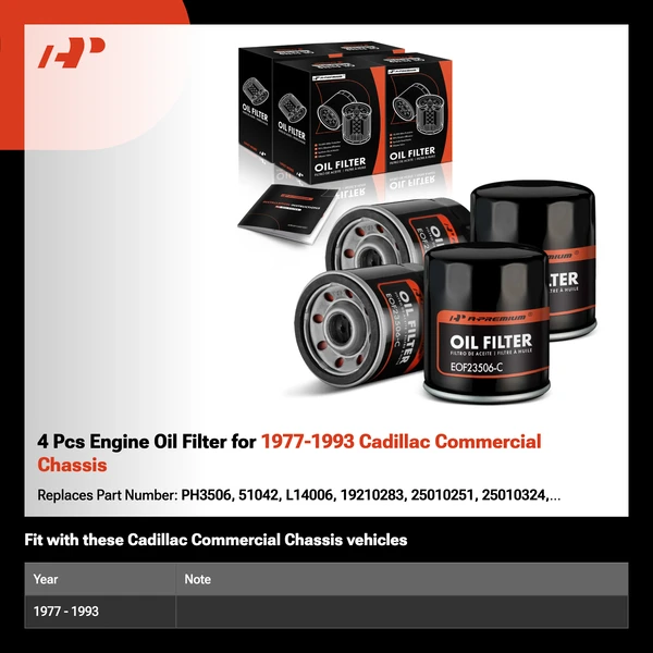 4 Pcs Engine Oil Filter for 1977-1993 Cadillac Commercial Chassis