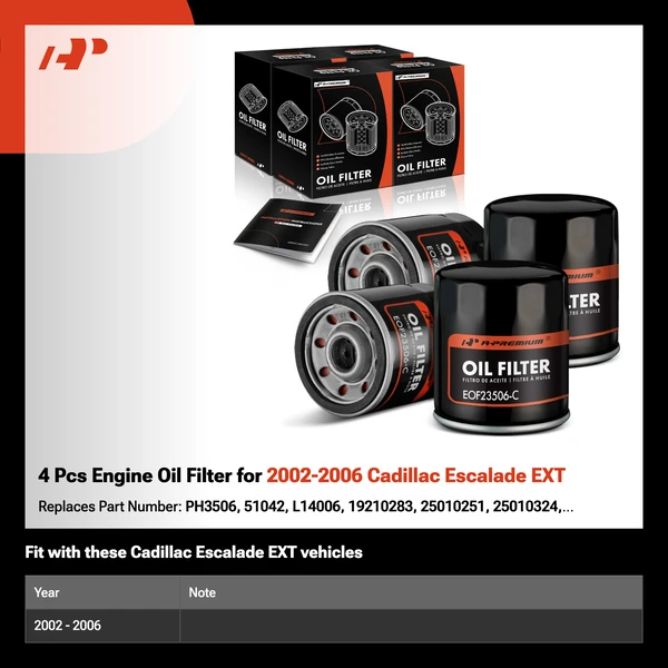 4 Pcs Engine Oil Filter for 2002-2006 Cadillac Escalade EXT
