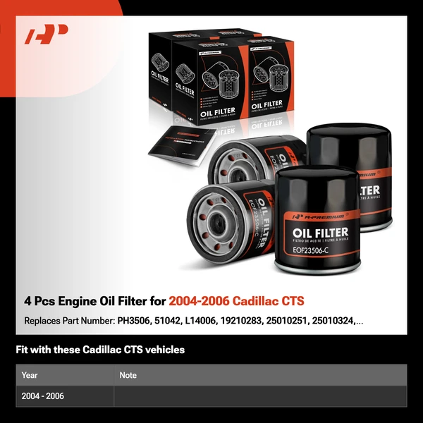 4 Pcs Engine Oil Filter for 2004-2006 Cadillac CTS