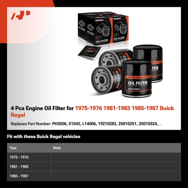 4 Pcs Engine Oil Filter for 1975-1976 1981-1983 1985-1987 Buick Regal
