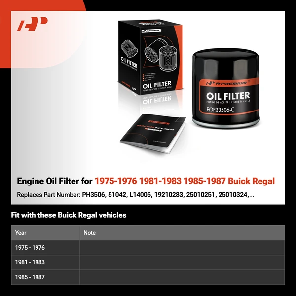 Engine Oil Filter for 1975-1976 1981-1983 1985-1987 Buick Regal
