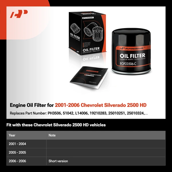 Engine Oil Filter for 2001-2006 Chevrolet Silverado 2500 HD