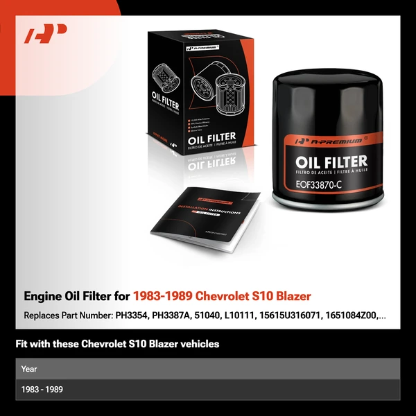 Engine Oil Filter for 1983-1989 Chevrolet S10 Blazer