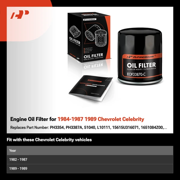 Engine Oil Filter for 1984-1987 1989 Chevrolet Celebrity