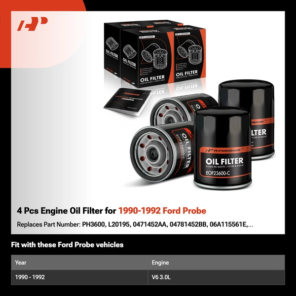 4 Pcs Engine Oil Filter for 1990-1992 Ford Probe