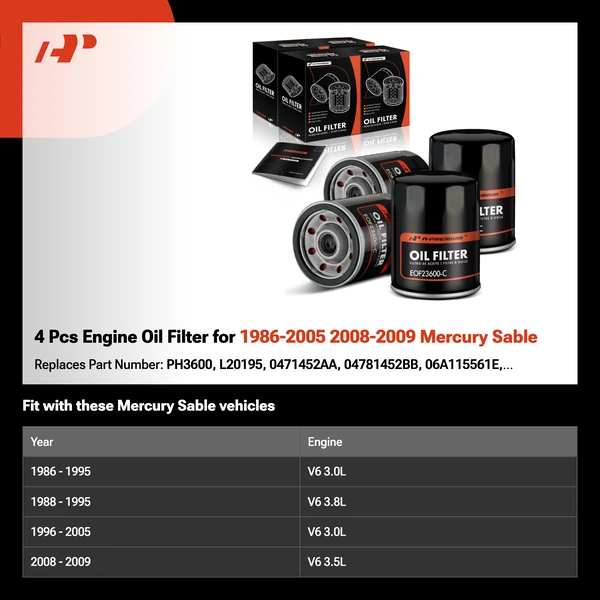 4 Pcs Engine Oil Filter for 1986-2005 2008-2009 Mercury Sable