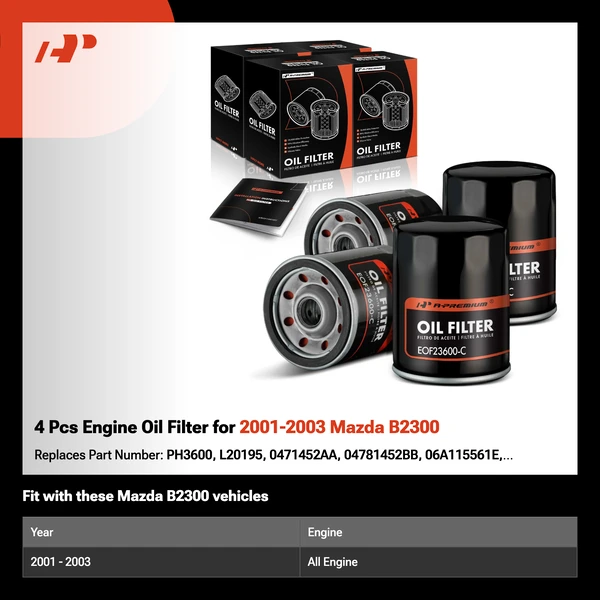 4 Pcs Engine Oil Filter for 2001-2003 Mazda B2300