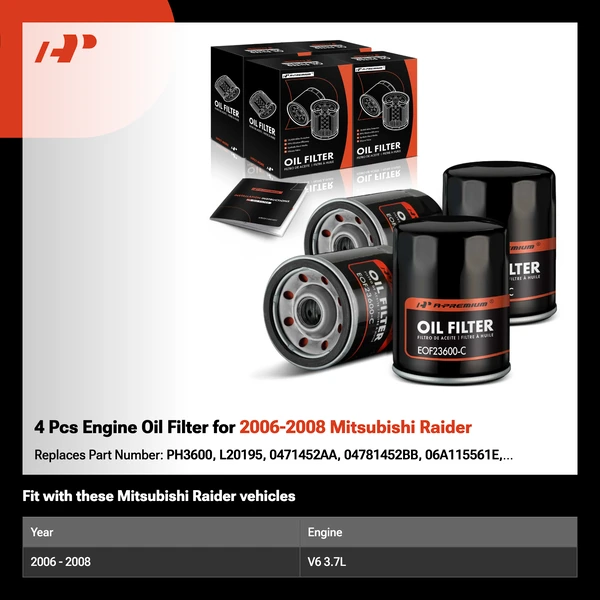 4 Pcs Engine Oil Filter for 2006-2008 Mitsubishi Raider