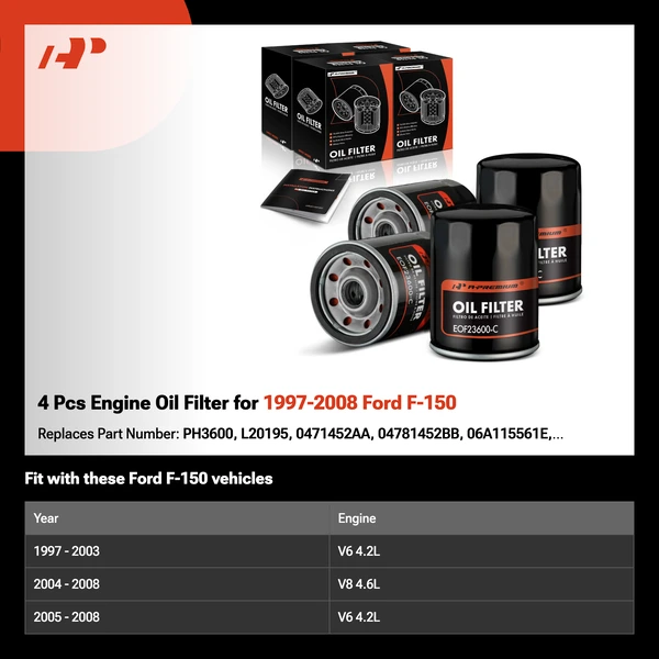 4 Pcs Engine Oil Filter for 1997-2008 Ford F-150