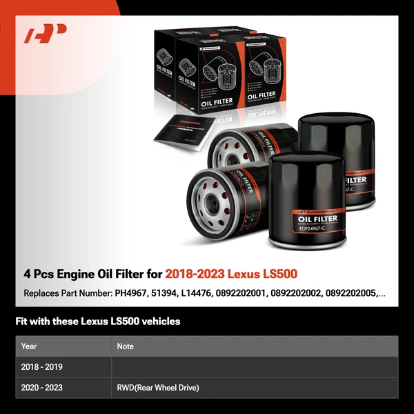 4 Pcs Engine Oil Filter for 2018-2023 Lexus LS500