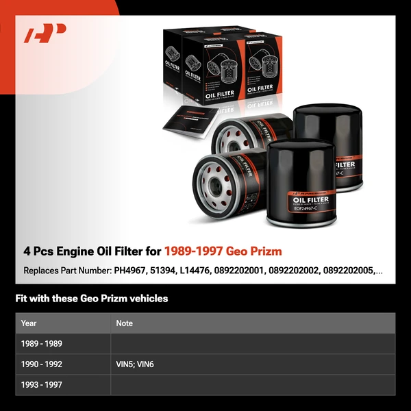 4 Pcs Engine Oil Filter for 1989-1997 Geo Prizm