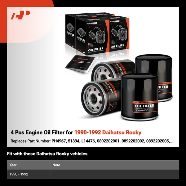 4 Pcs Engine Oil Filter for 1990-1992 Daihatsu Rocky