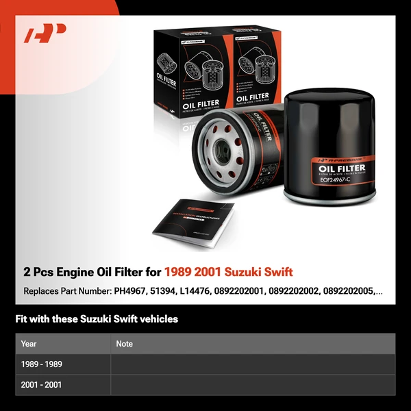 2 Pcs Engine Oil Filter for 1989 2001 Suzuki Swift