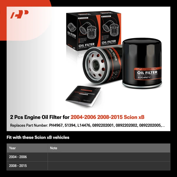 2 Pcs Engine Oil Filter for 2004-2006 2008-2015 Scion xB