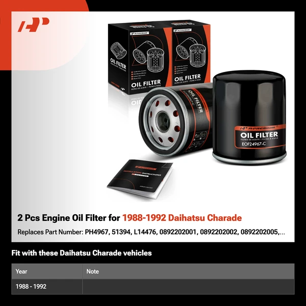 2 Pcs Engine Oil Filter for 1988-1992 Daihatsu Charade