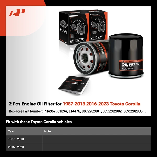 2 Pcs Engine Oil Filter for 1987-2013 2016-2023 Toyota Corolla