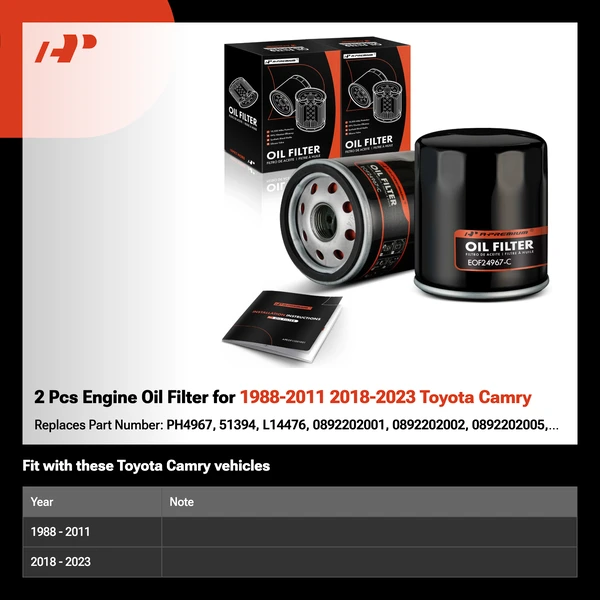 2 Pcs Engine Oil Filter for 1988-2011 2018-2023 Toyota Camry