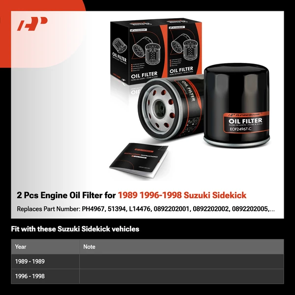 2 Pcs Engine Oil Filter for 1989 1996-1998 Suzuki Sidekick