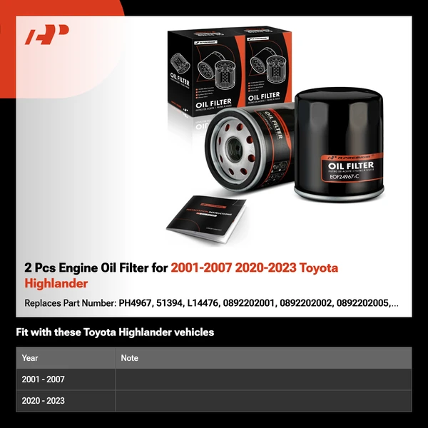 2 Pcs Engine Oil Filter for 2001-2007 2020-2023 Toyota Highlander