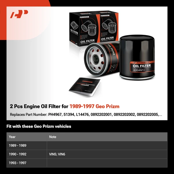 2 Pcs Engine Oil Filter for 1989-1997 Geo Prizm
