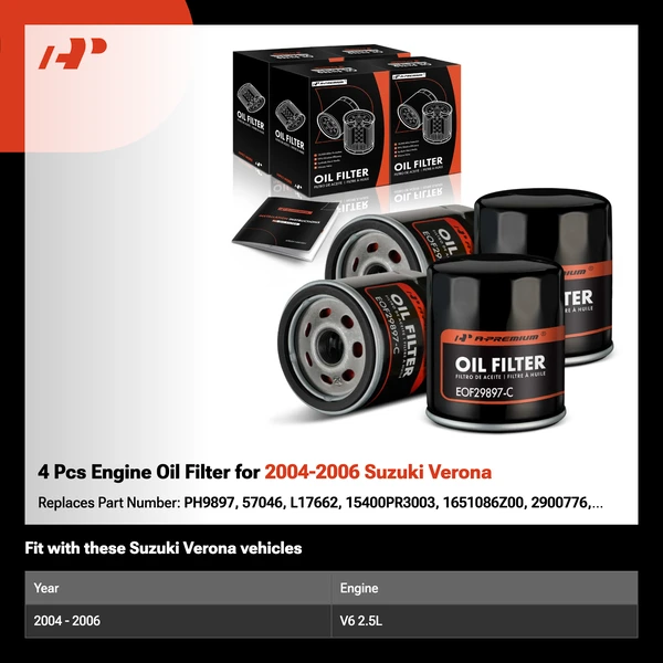 4 Pcs Engine Oil Filter for 2004-2006 Suzuki Verona