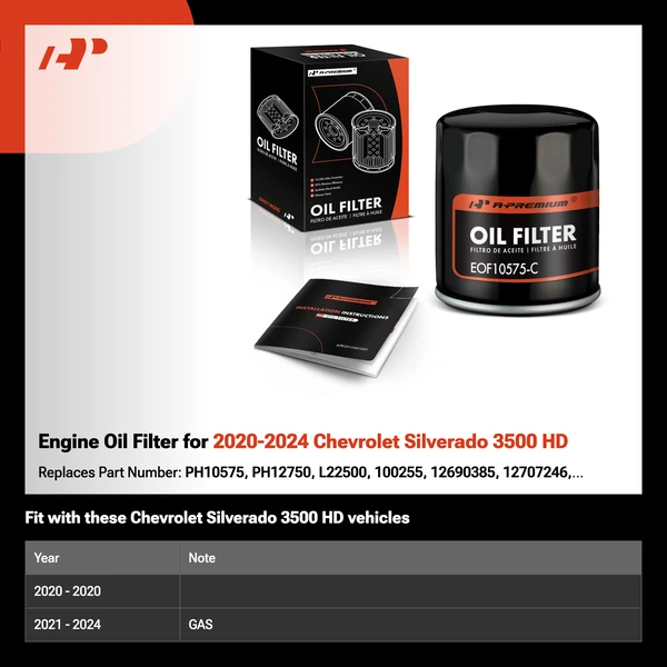 Engine Oil Filter for 2020-2024 Chevrolet Silverado 3500 HD