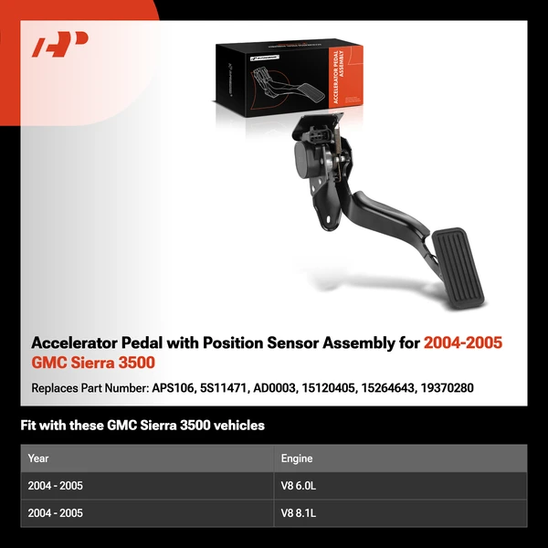 Accelerator Pedal with Position Sensor Assembly for 2004-2005 GMC Sierra 3500