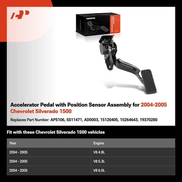 Accelerator Pedal with Position Sensor Assembly for 2004-2005 Chevrolet Silverado 1500