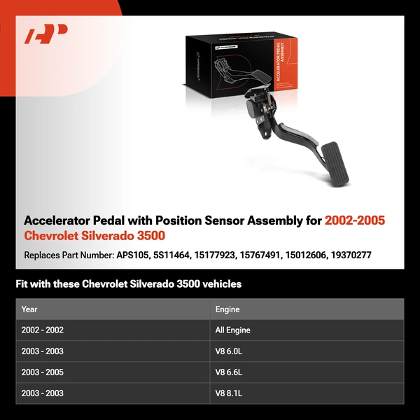 Accelerator Pedal with Position Sensor Assembly for 2002-2005 Chevrolet Silverado 3500