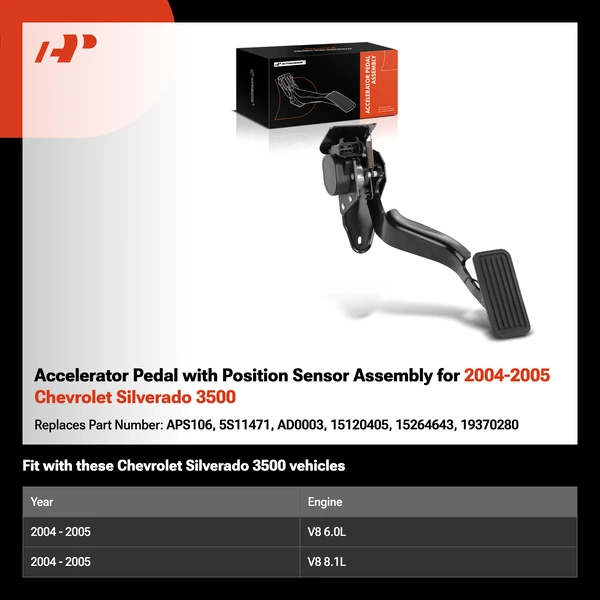 Accelerator Pedal with Position Sensor Assembly for 2004-2005 Chevrolet Silverado 3500