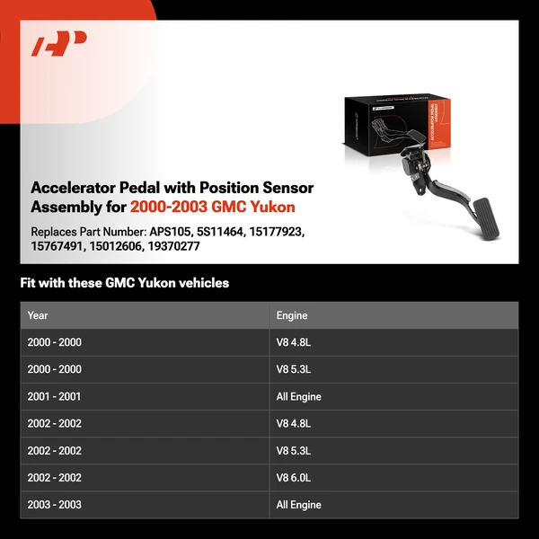 Accelerator Pedal with Position Sensor Assembly for 2000-2003 GMC Yukon