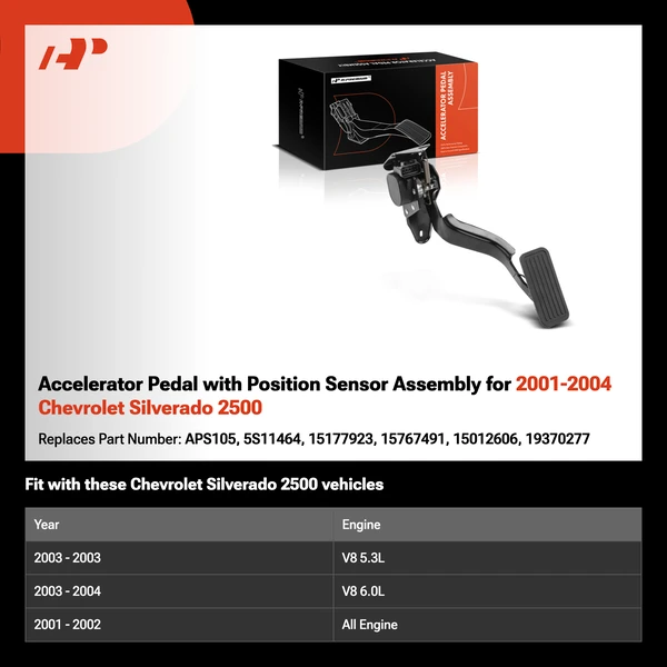 Accelerator Pedal with Position Sensor Assembly for 2001-2004 Chevrolet Silverado 2500