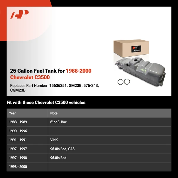 25 Gallon Fuel Tank for 1988-2000 Chevrolet C3500