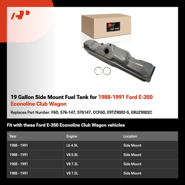19 Gallon Side Mount Fuel Tank for 1988-1991 Ford E-350 Econoline Club Wagon