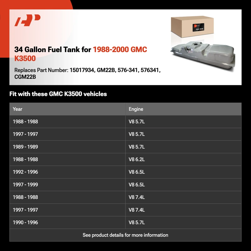 34 Gallon Fuel Tank for 1988-2000 GMC K3500