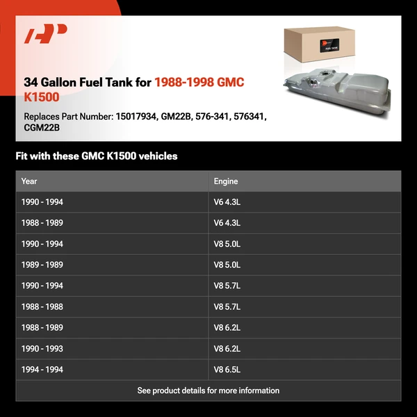 34 Gallon Fuel Tank for 1988-1998 GMC K1500