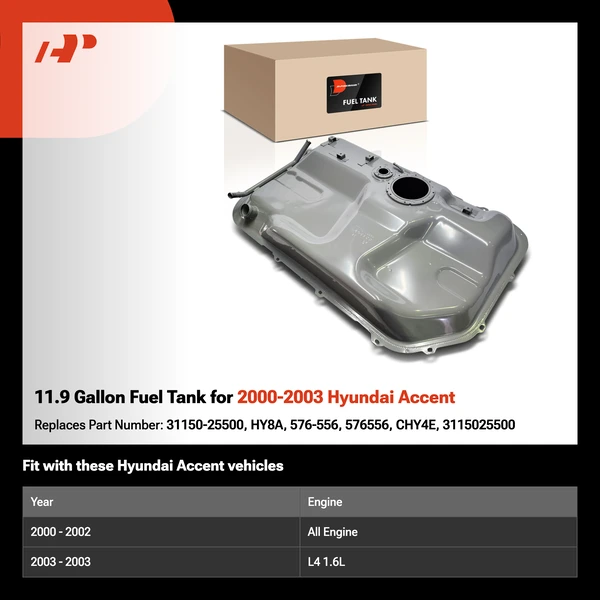11.9 Gallon Fuel Tank for 2000-2003 Hyundai Accent