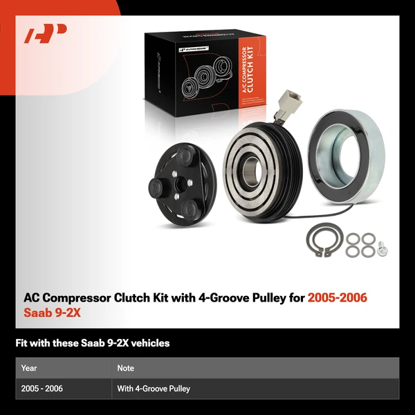 AC Compressor Clutch Kit with 4-Groove Pulley for 2005-2006 Saab 9-2X