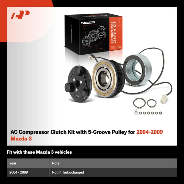 AC Compressor Clutch Kit with 5-Groove Pulley for 2004-2009 Mazda 3