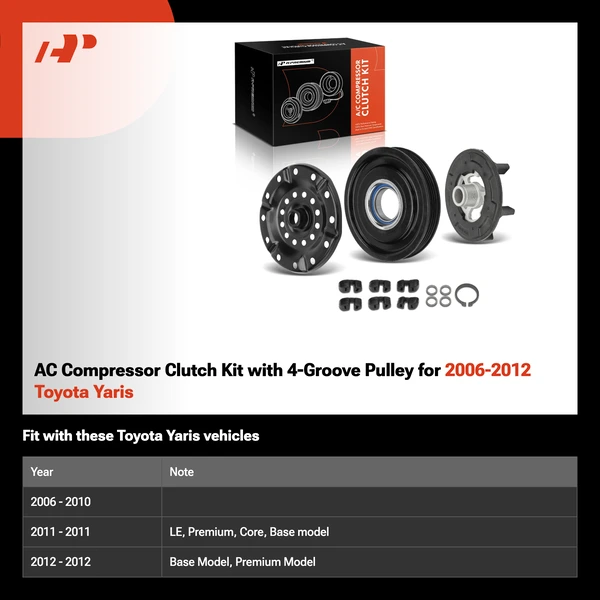 AC Compressor Clutch Kit with 4-Groove Pulley for 2006-2012 Toyota Yaris