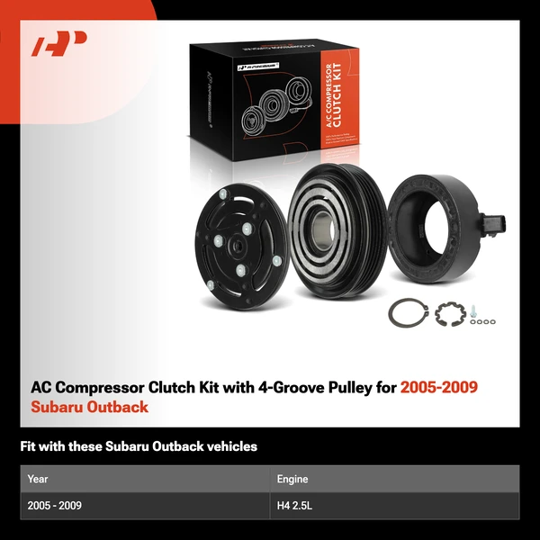 AC Compressor Clutch Kit with 4-Groove Pulley for 2005-2009 Subaru Outback
