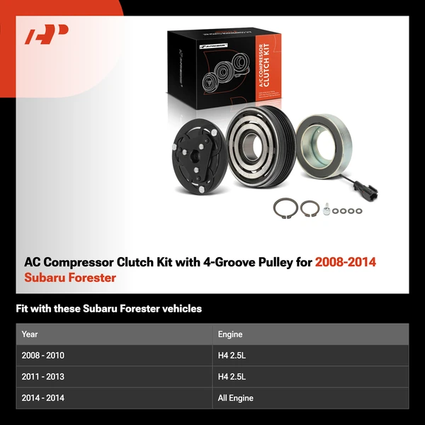 AC Compressor Clutch Kit with 4-Groove Pulley for 2008-2014 Subaru Forester