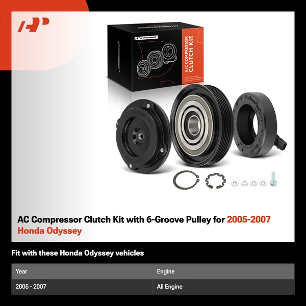 AC Compressor Clutch Kit with 6-Groove Pulley for 2005-2007 Honda Odyssey