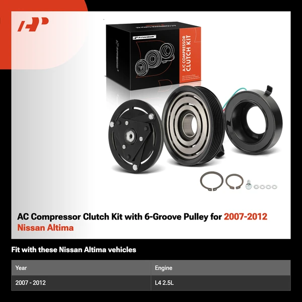 AC Compressor Clutch Kit with 6-Groove Pulley for 2007-2012 Nissan Altima