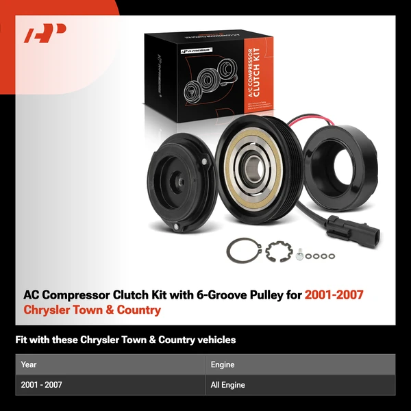 AC Compressor Clutch Kit with 6-Groove Pulley for 2001-2007 Chrysler Town & Country