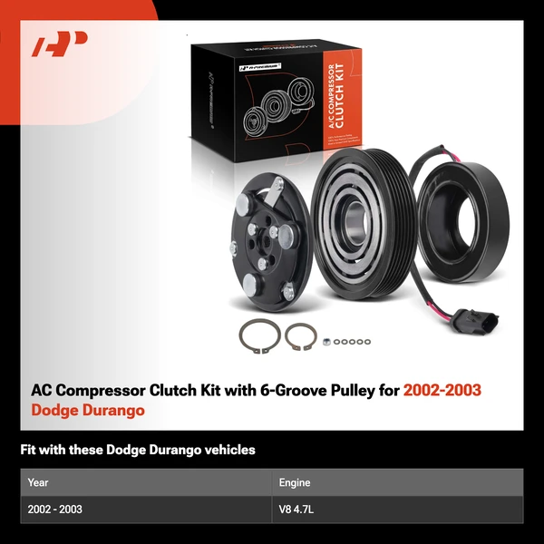AC Compressor Clutch Kit with 6-Groove Pulley for 2002-2003 Dodge Durango