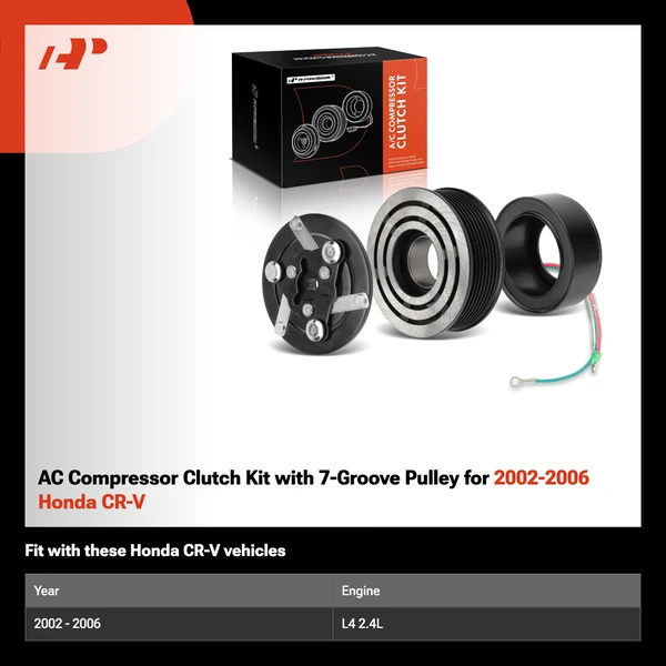 AC Compressor Clutch Kit with 7-Groove Pulley for 2002-2006 Honda CR-V