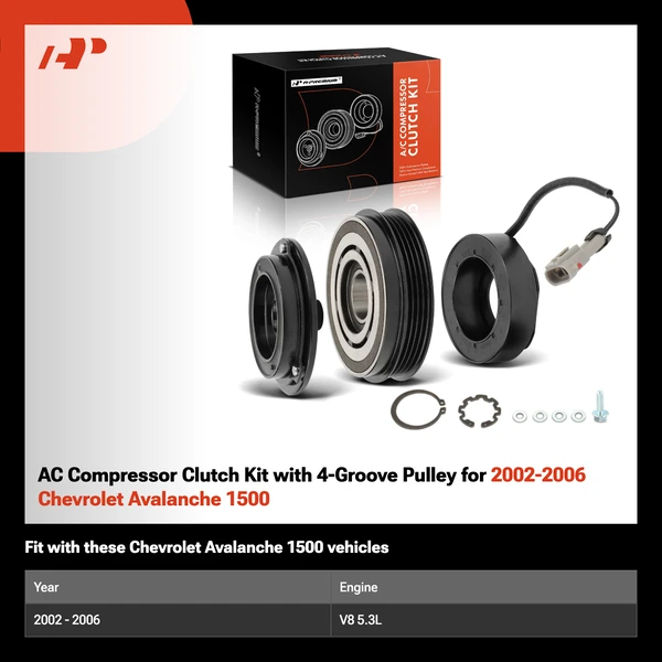 AC Compressor Clutch Kit with 4-Groove Pulley for 2002-2006 Chevrolet Avalanche 1500