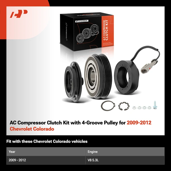 AC Compressor Clutch Kit with 4-Groove Pulley for 2009-2012 Chevrolet Colorado
